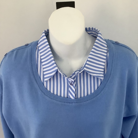 Leo & Ugo NWT Lt. Blue Built-in Shirt Knit Sweater Sz. L - Picture 7 of 9